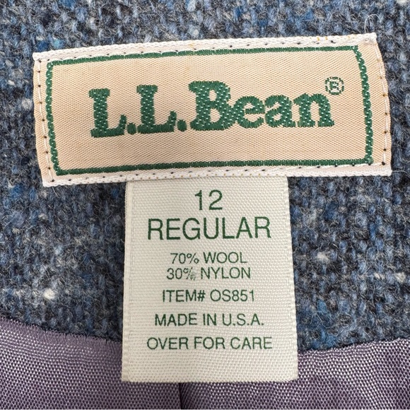 LL Bean Coat Women Size 12 Blue Tweed Wool Lined 3 Button Vintage‎ Academia - Picture 6 of 11